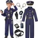 Police Officer Costume for Kids Deluxe Cop Police Costume for Boys Pretend Play Set Halloween Cosplay Party (Blue) 5-7Y