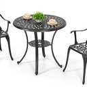 NUU GARDEN Bistro Set 3 Piece Outdoor All Weather Cast Aluminum Patio Bistro Set Patio Table and Chairs Set of 2 with Umbrella Hole for Backyard, Balcony, Lawn, Black