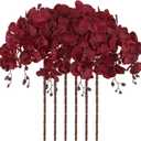 41in Orchids Artificial Flowers Faux Orchid 6PCS Velvet Silk Orchids That Look Real Long Stem Artificial Flowers for Tall Vase for Home Wedding Party Fall Dcor (Burgundy)