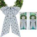 HunnmingRe 2 Pcs Blue Block Print Bow Wreath Sash 24 x 16 Inch Christmas Wreath Sash for Front Door Holiday Floral Burlap Bow Accessories for Doorway Indoor Outdoor Garland Home (Blue)