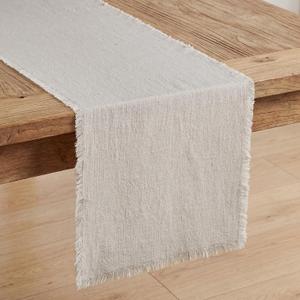 KINGSTONE 14 x 108 Inches Frayed Edge Table Runner, 270G Heavyweight Sand Washed Slub Texture Cotton Linen for Modern Farmhouse, Rustic Home Decorations Dining Room Wedding Boho Decor, Natural