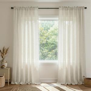 Natural Linen Curtains Effortless Rod Pocket, Cream Colored Rustic Country Farmhouse Curtains for Living Room, Semi Sheer Light Filtering Privacy Cotton Neutral Curtains for Bedroom, 84 Inch Long, 52"W x 84"L
