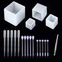 Woohome 4 PCS Square Resin Mold Cube Jewelry Silicone Casting Mold Tools Set Included 4 Size Silicone Resin Mold, 15 PCS Plastic Making Tools and 1 PCS Tweezers for DIY Making