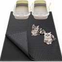 Waretary Cat Litter Box Mat: 36"x 30" Waterproof Kitty Cat Litter Trapping Mat, Easy-clean Double-layer Scatter Control Pad Rug (Black)