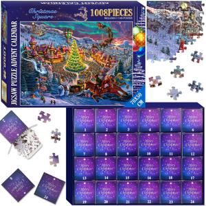 Pozemu Advent Calendar 2025 Northern Christmas Puzzle for Adults Women Men 1008 Pieces (Pack of 2)