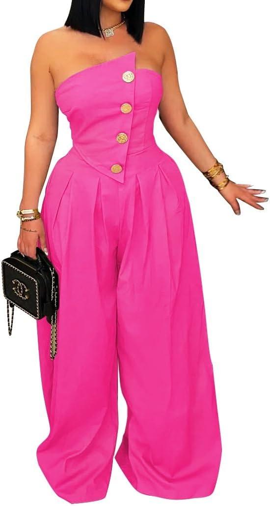 Womens Cargo Jumpsuit Sexy Strapless One Piece Outfit Off Shoulder Top Ruched Wide Leg Rompers Overalls, Size: X-Large
