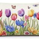 AOFANGGO Spring Pillow Cover 12x20 Inch Tulips Throw Pillow Cover Seasonal Floral Pillowcase Flowers Decorations for Living Room Outdoor Farmhouse Cushion Case