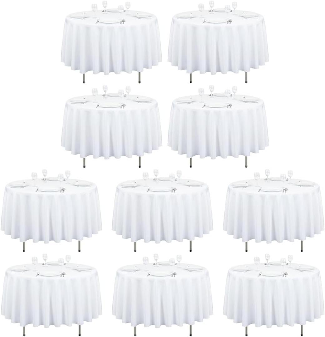 LTC LINENS 7 Pack 90 Inch Round Tablecloth White - Wrinkle Resistant Bulk Round Table Cloth - Washable Polyester Fabric Table Cover for Wedding, Party