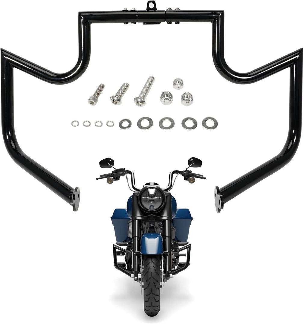 Crash Bar Engine Guard Freeway Highway Bar Fit for Harley Davidson 2009-2023 Touring & Trike Models Road King Road Glide Street Glide Electra Glide CVO, Gloss Black, One Year Quality Assurance