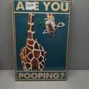 Funny Giraffe Bathroom Canvas Wall Art Picture Humorous Animal Toile Poster Prints Are You Pooping Painting Artwork Wall Decor for Washroom Restroom 16x24in Framed Ready To Hang