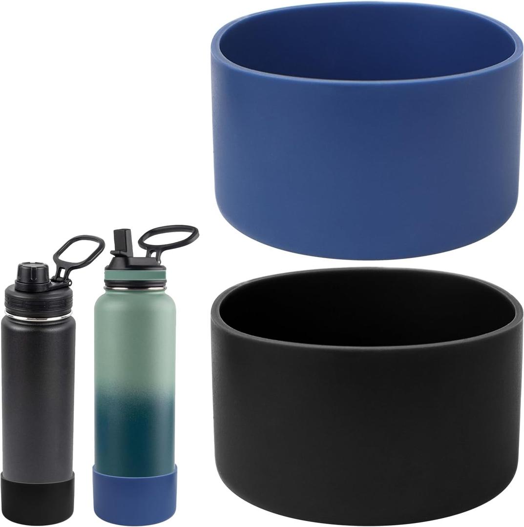 Silicone Rubber Bottom Compatible with Thermoflask 24oz,Anti-Slip and Anti-Scratch Bottom Cover Compatible with Thermoflask 24oz,Other Size Not Fit,Black,Blue,2PCS
