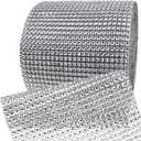 Storystore Rhinestone Ribbon Roll, 60FT Bling Wrap Diamond Ribbon Strip, 24 Row Rhinestone Strip for Wedding, Cake, DIY, Party Supplies (24 Row, 30FT X 2 Roll) (Silver)
