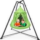 X-Shaped Swing Set, Swing Stand Frame with Tent Swing Chair/Sensory Swing, Hammock Chair with Stand for Kids and Adults, 330 lbs Capacity, w/Rainbow Lights String (Green)