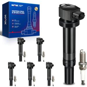 KAX 6-Pack Ignition Coils & Double Iridium Spark Plug Fit for Hyundai 2007-2009 Santa Fe 2.7L, Kia 2007-2010 Rondo 2.7L, 2006 Optima(EngineVIN:4), 2007-2010 Optima 2.7L, UF558