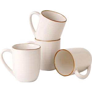 famiware Tempus Coffee Mugs Set of 4, 14 oz Cup Set, Stoneware Mugs with Handle for Coffee, Tea, Cocoa, Milk, Cappuccino, Microwave Safe - Antique White