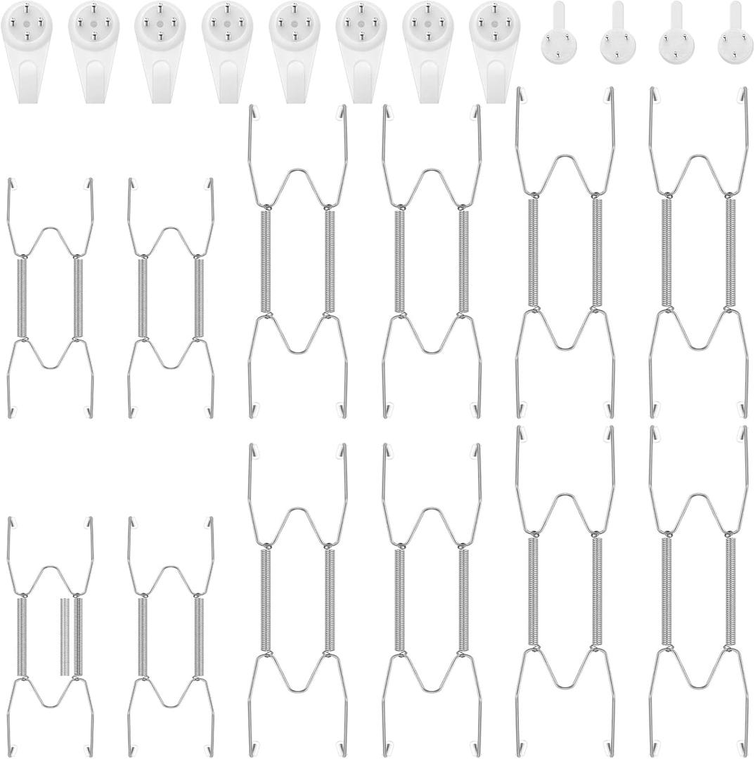Hotop 12 Pieces Plate Hangers for Wall 6/8/10 Inch Stainless Steel Wire Invisible Plate Hangers Heavy Duty Display Holders with 12 Pieces Hooks for Wall Decorative(Silver)