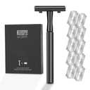 Double Edge Safety Razor With 10 Premium Stainless Steel Blade Reusable Safety Razors For Men Shaving Razor, Smooth Wet Shave Experience, Gun Black