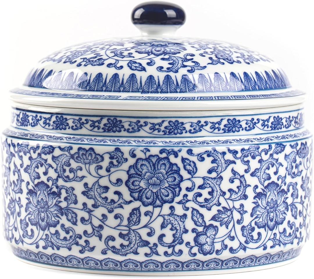 Blue and White Ginger Jar, Ceramic Chinoiserie Decorative Jars for Home, Office, Ginger Jar Vase Porcelain for Table, Living Room, Bookshelf, Mantle Fireplace, Centerpieces 6.5"