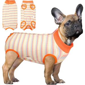 SAWMONG Recovery Suit for Dogs Female Male, Cotton Breathable Dog Onesie After Surgery Spay Neuter, Professional Dog Surgical Suit, Substitute Pet E-Collar Cone (Orange Stripes, XS)