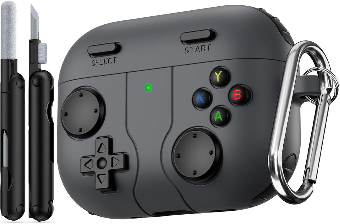 Game Case for AirPods Pro 3 Cover (2025),Classic Cool Funny Shock-Proof Protective Silicone AirPods Pro 3 Case with Cleaner Kit and Keychain for Airpods Pro 3rd Generation for Men Boy-Black (A1-Dark Gray)