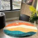 5 ft Abstract Round Rugs for Bedroom, Washable Non-Slip Circle Rug, Soft Colorful Low-Pile Floor Mat, Lightweight Indoor Throw Rugs for Living Room, Kidsroom, Entryway, Dining Room, Foyer