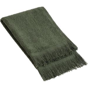 Fringed Reversible Fingertip Hand Towel (Size 11" W x 18" L) Terry Cotton Washcloth Set for Face and Bathroom use. (3, Forest Green)