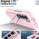for Samsung Galaxy Z Fold 5 Hand Strap Case, Built-in Screen Protector & Hinge Protection & Camera Cover Kickstand, Military Grade Full Body Shockproof Protective, Pink