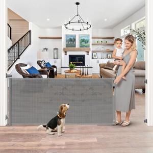 Retractable Baby Gates Extra Wide 96" Baby Gate No Drill Retractable Gate, Large Dog Gate Retractable Pet Gate Indoor No Drilling, 8ft Extra Long Dog Gate Outdoor Child Gates for Wide Openings, Gray