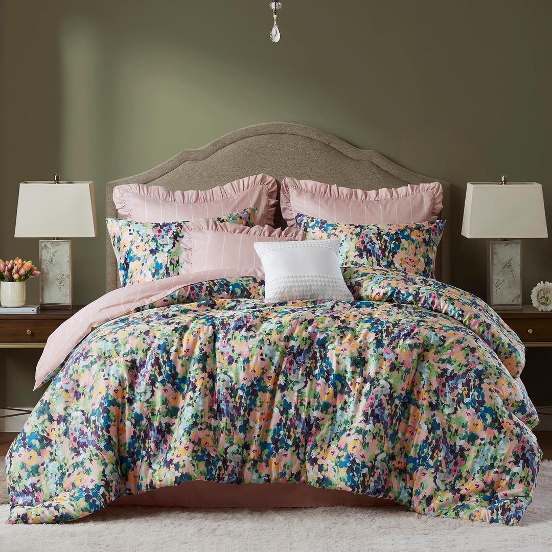 Madison Park King Comforter Set Cotton, Microfiber Reverse, Floral Reversible Comforters King Size Bed, All Season Bedding Comforter, Shams, Pillows, Ophelia, King Multi 8 Piece
