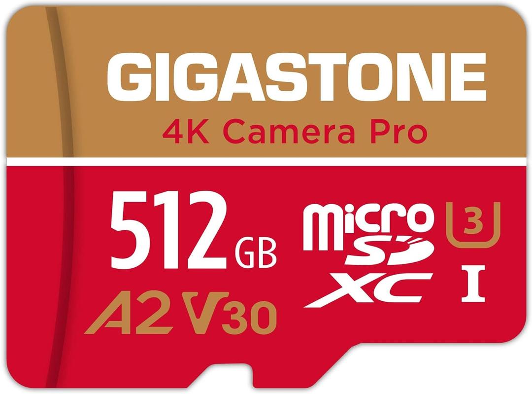5-Years Data Recovery GIGASTONE 512GB Micro SD Card, 4K Camera Pro, A2 V30 for Smartphone, Gopro, Action Cams, 4K UHD Video Recording, R/W up to 150/120 MB/s, UHS-I U3 C10 Class 10 with Adapter