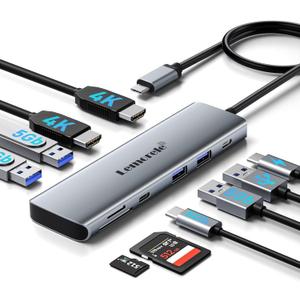 Laptop Docking Station Dual HDMI Monitor, 10 in 1 USB C Hub with 2 HDMI Ports, PD Charging, SD/TF, 5 USB C/A Ports, Laptop Docking Station for Dell XPS/HP/Lenovo/Surface(MacOS only Supports SST Mode)