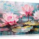 THRLVEART Lotus Bedroom Wall Decor for Women - Pink Flower Wall Decor for Bedroom - Modern Wall Art for Living Room Size 20" x 40"