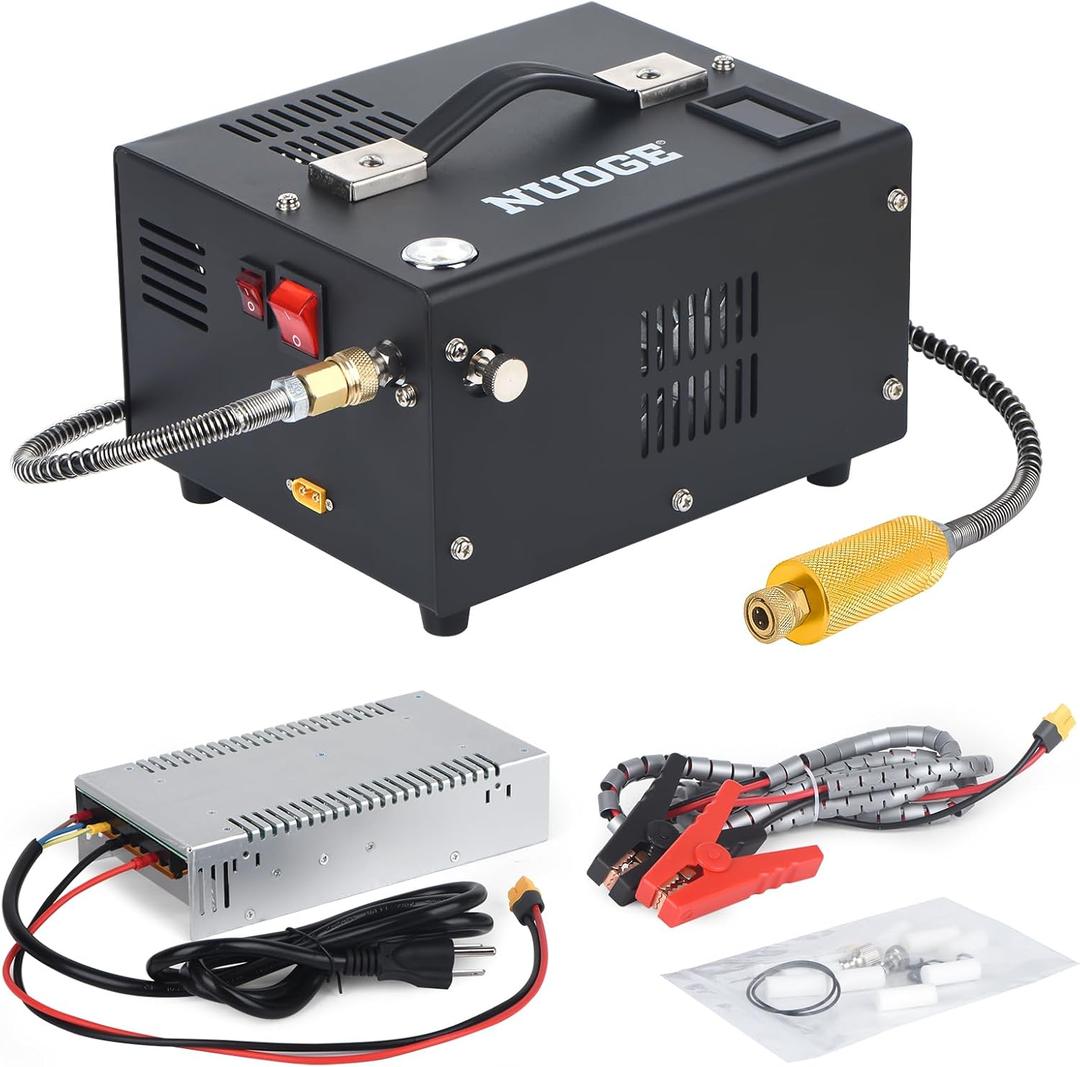 NUOGE Pcp Air Compressor 4500Psi 30Mpa Powered by Car 12V Dc or Home 110V Ac W/Converter Paintball/Scuba Tank Compressor Pump