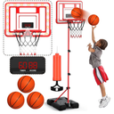 Kids Indoor Basketball Hoop with Scoreboard & Timer,Toddler Adjustable Height Basketball Goal Toy for Outdoor Backyard,Sports Game Play