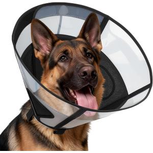 Soft Dog Cone Collar for Large Dogs, Mesh Windows Transparent E Collar for Dog, Anti-Bite Lick Wound Healing After Surgery Neuter Safety Practical Comfy Plastic Cone Black XL