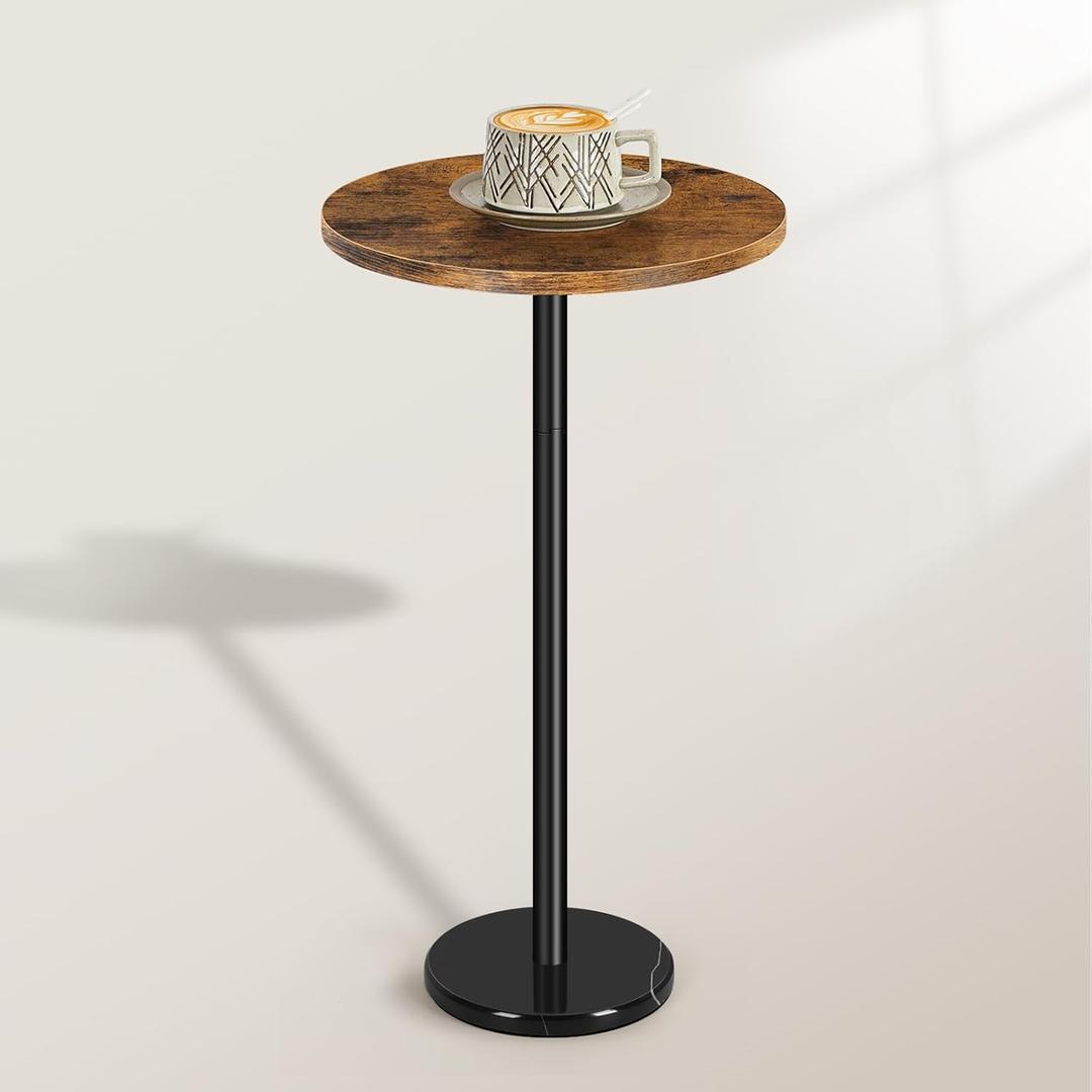 smusei Drink Table Small Side Table with Marble Base Pedestal Side Table Drink Tables for Small Spaces Round End Table Mini Side Table for Sofa Couch Chair Patio, Brown and Black