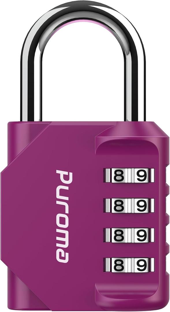 Puroma 1 Pack Combination Lock for Locker 4 Digit Outdoor Waterproof Padlock for School, Gym, Sports, Fence, Toolbox, Gate, Case, Outdoor, Hasp Storage, Cabinets (Red-Violet)