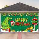 Ganeen 8 x 16 ft Christmas Outdoor Green Tree Garage Door Banner Large Winter Forest Pine Trees Snowy Backdrop Holiday Background Sign for Xmas Garage Door Wall Decoration Props Gifts