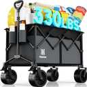 Navatiee 330Lbs Collapsible Folding Wagon, Beach Wagon Cart Heavy Duty Foldable with Big Wheels, Utility Grocery Wagon with 165L Large Capacity for Camping Garden Sports, Gray