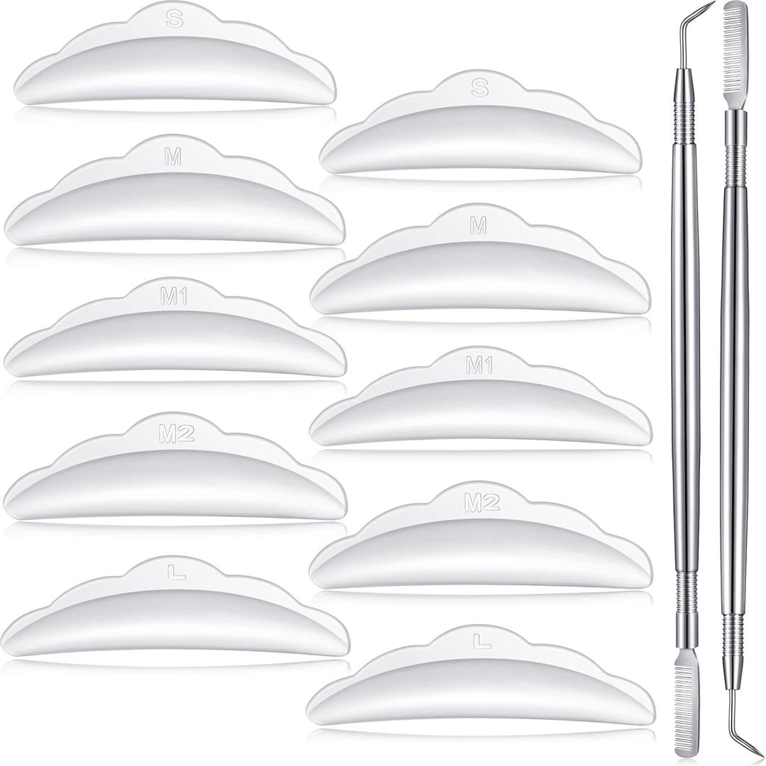Chumia 52 Pcs Eyelash Lift Tools Kit 50 Reusable Silicone Pads and 2 Stainless Eyelash Separator Tools with Separation Comb for Eye Lashes Curlers Extension(White, Silver)