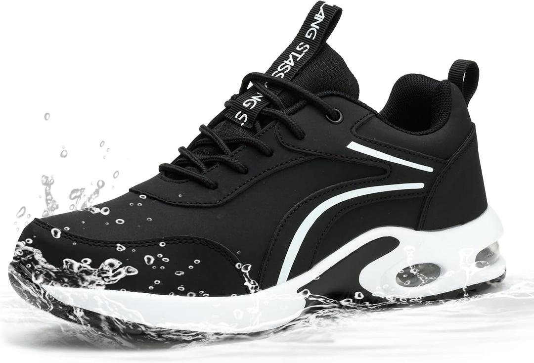 Women's Waterproof Steel Toe Work Safety Shoes, Non-Slip, Puncture-Proof, Comfortable, Lightweight, Fashion Footwear, Construction, Industrial Shoes (11, Black White)