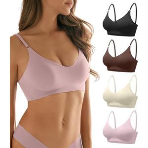 DEANGELMON V Neck Bra Padded Seamless Adjustable Straps Bralettes Everyday Basic Sleeping Bras Multiple Pack Size M