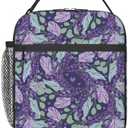 cromcu Lavender Flower Insulated Lunch Box for Women Girls Nature Lovers, Polyester Reusable Cooler Lunchbox Gifts, Purple Floral Leakproof Lunchbag for Work, Picnic, Travel, Hiking, Fishing, Camping