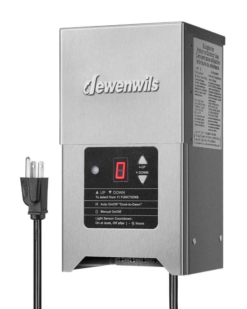 DEWENWILS 300W Low Voltage Landscape Transformer with Photocell, Low Voltage Transformer 120V AC to 12V/15V AC, Landscape Lighting Transformer for LED Outdoor Lights, Weatherproof, ETL Listed
