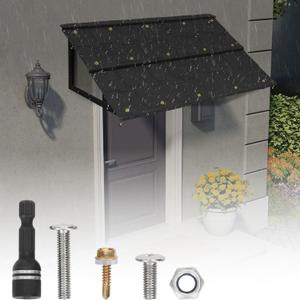 Fixed Metal Awnings 52in W x 31in H, Heavy-Duty Triangle Steel Frame with Tile-Design Metal Awning for Doors, Windows, Porches, Balconies (Black)