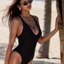 SUUKSESS Women Sexy Low Back One Piece Swimsuit Slimming Tummy Control Bathing Suit (Black, L)