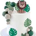 Lion Safari Jungle Animal Cake Toppers for Baby Shower Wild Themed Birthday Party Decorations (Leaves)