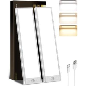 EZVALO 250LM Super Bright Under Cabinet Lighting Wireless, 8000mAh Rechargeable Battery Motion Sensor Light Indoor, Dimmable Under Counter Lights for Kitchen, 3-Inch Ultra-Wide Panel Closet Light