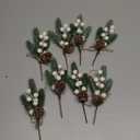 MEMOVAN Artificial Christmas Picks 8 Pack, White Christmas Berries Stems Pine Branches Cones Holly Spray/Winter Holiday Floral Pick for Xmas Decor Wreath, Garland, Crafts, Xmas Tree, Gift Wrap