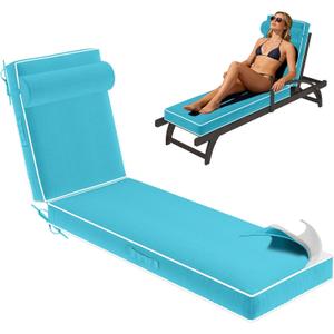 Chaise Lounge Cushions Outdoor 72x21x4 Inch, Patio Lounge Chair Cushions w/High Density Foam, 4 Inch Pool Lounger Cushion w/Removable Cover Handles, Fits Poolside Patio Outdoor Furniture, Lake Blue